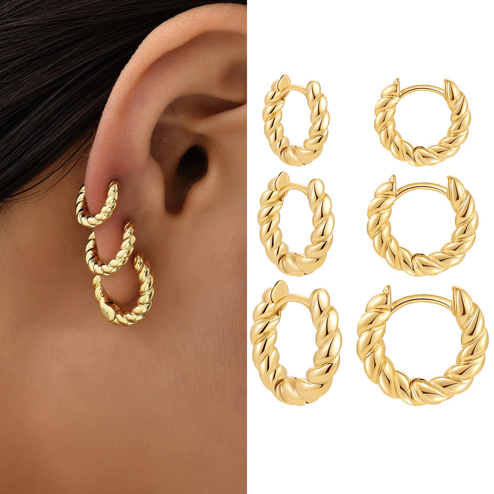 Women Girls Gold Plated Wide Thick Geometric Metal Statement Earrings Vintage Jewelry Gift