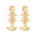 Vintage Golden Stitched Fishbone Statement Earrings for Woman Party Casual Jewelry