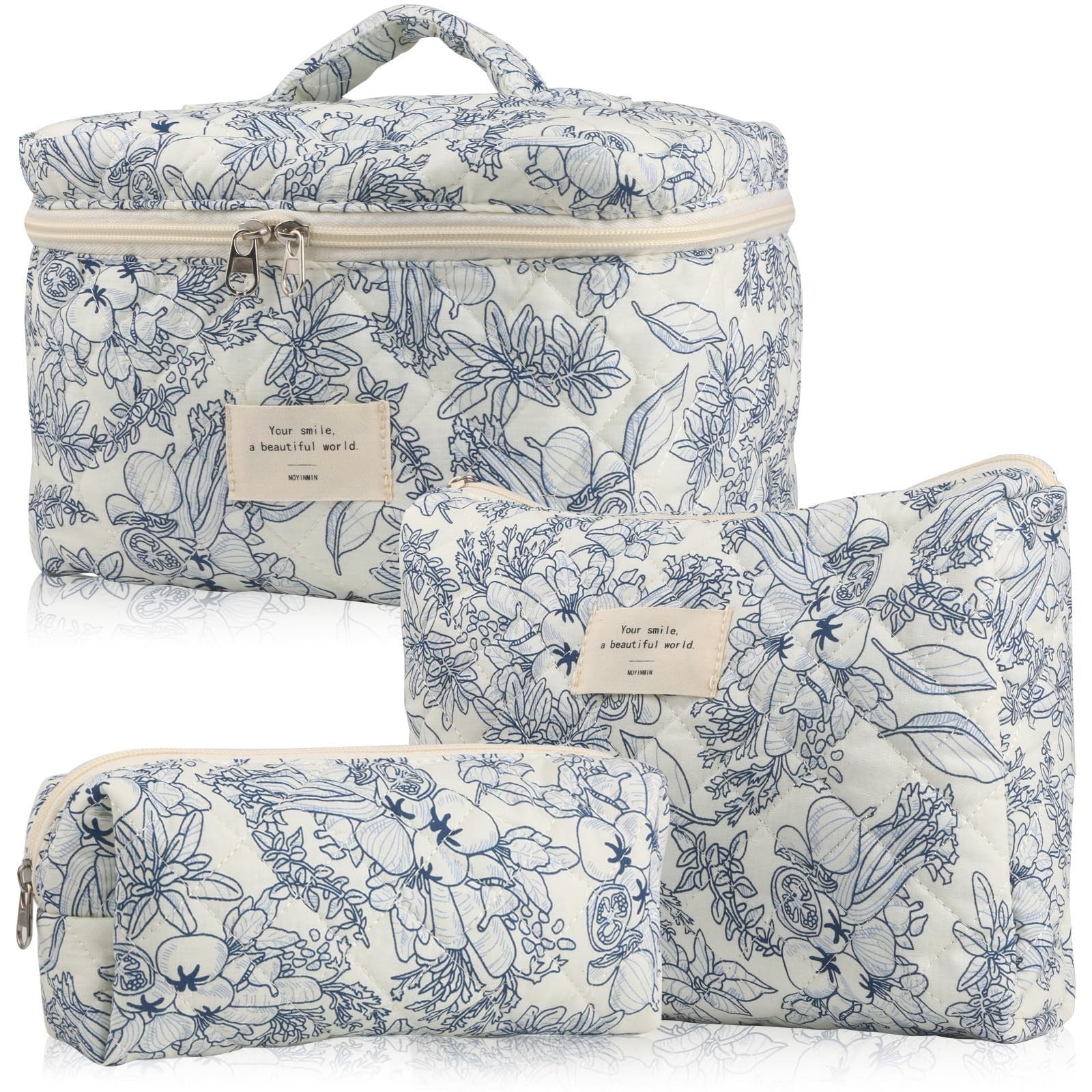 Storage Organizer Floral Quilted Makeup Bags Cotton Padded Cosmetic Bag Large Travel Toiletry Bag Women Zipper Wash Bag