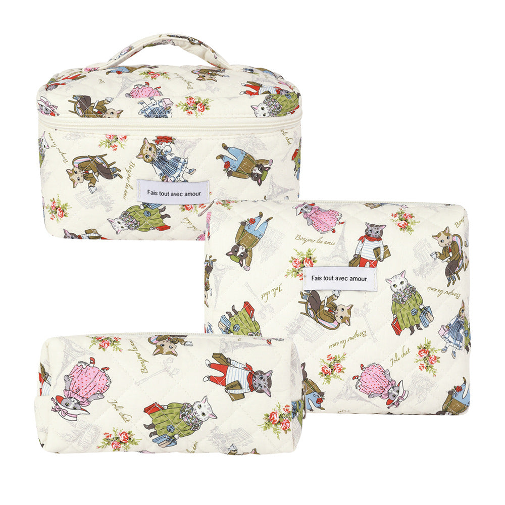 Storage Organizer Floral Quilted Makeup Bags Cotton Padded Cosmetic Bag Large Travel Toiletry Bag Women Zipper Wash Bag