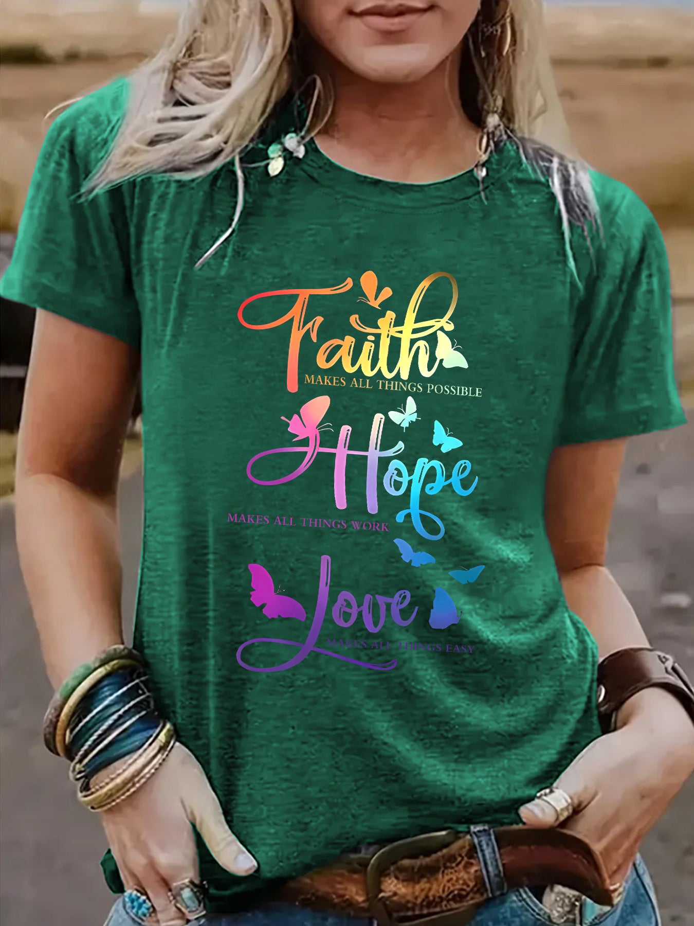 Faith Hope Love Round Neck Loose Short Sleeve
