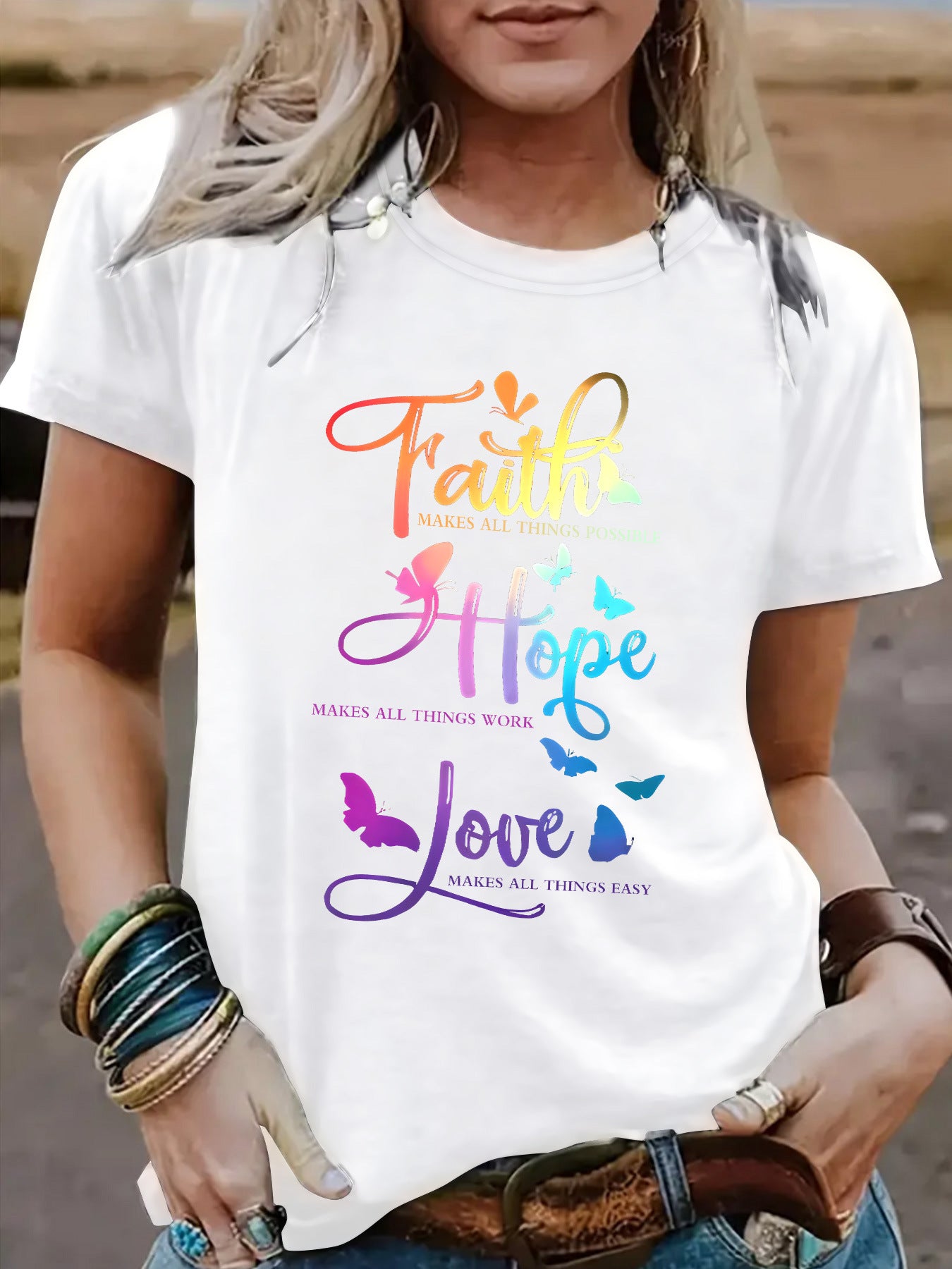 Faith Hope Love Round Neck Loose Short Sleeve
