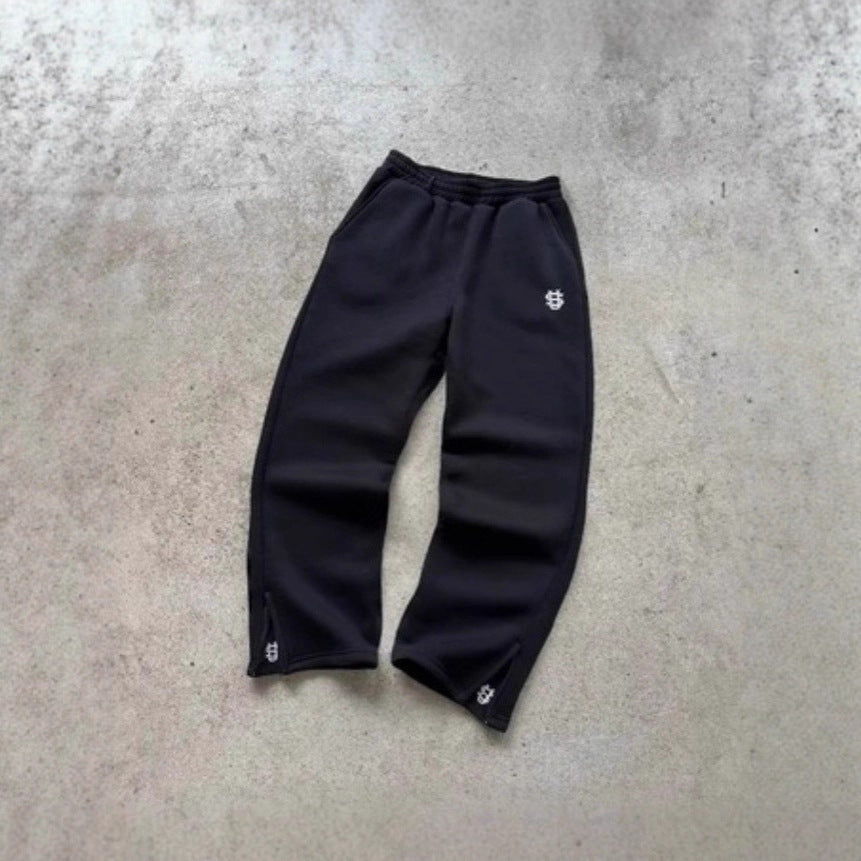 Casual Wide-Leg Pants for Youth Couple, S Embroidery Print Series Fashion Style