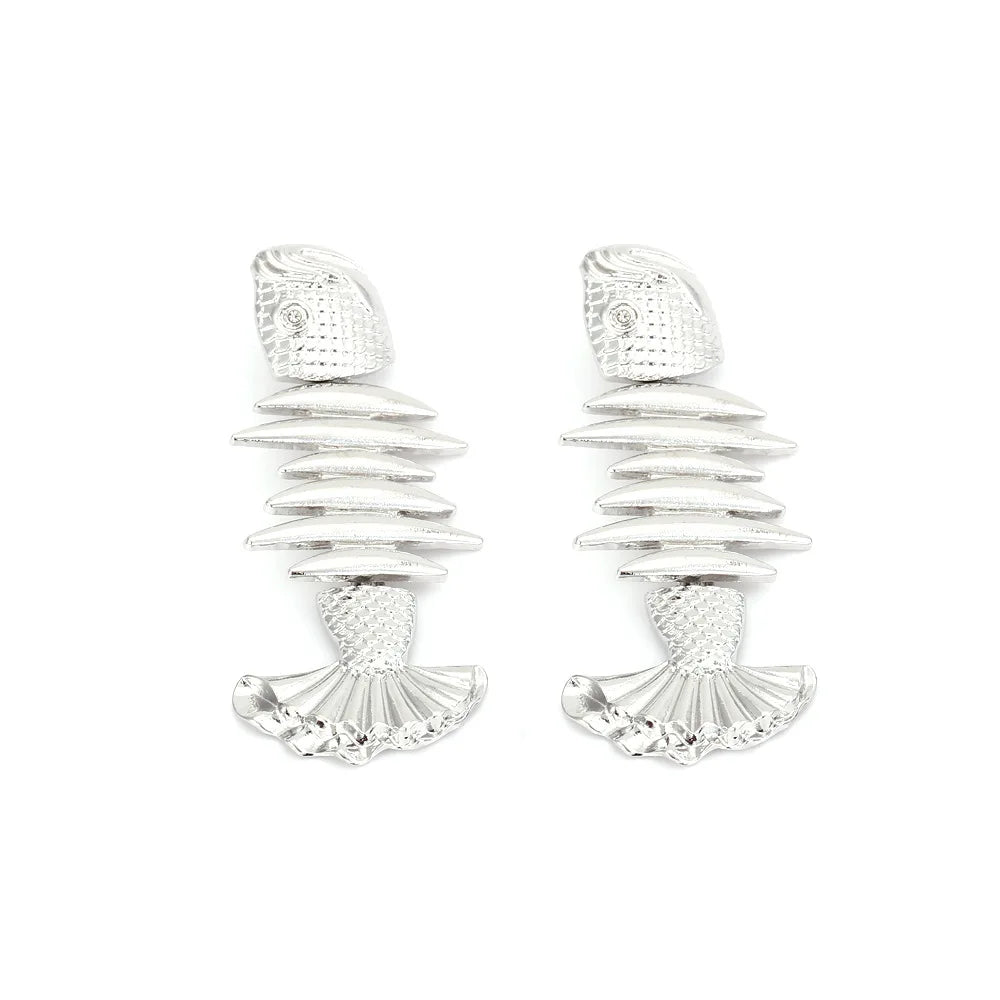 Vintage Golden Stitched Fishbone Statement Earrings for Woman Party Casual Jewelry