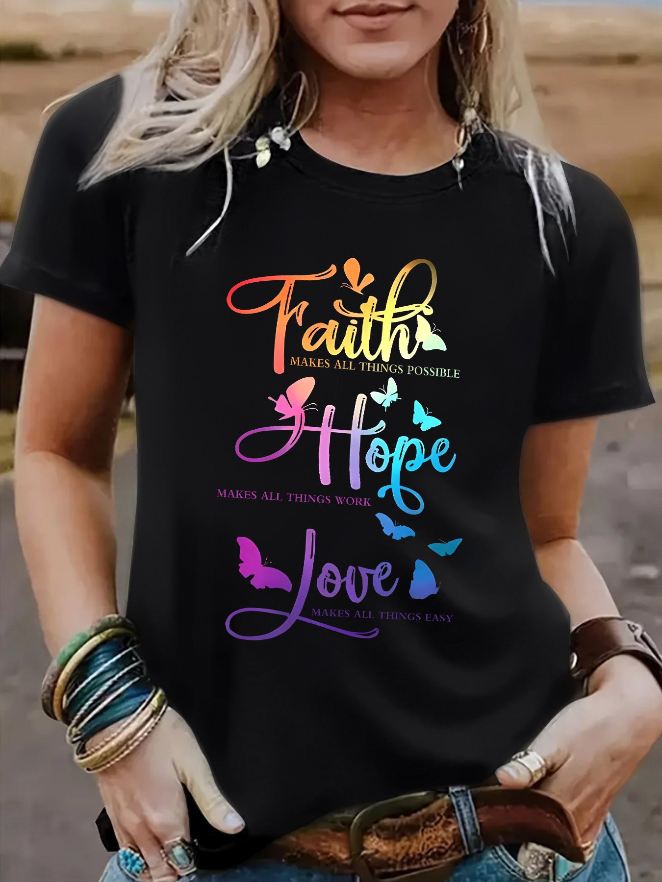 Faith Hope Love Round Neck Loose Short Sleeve