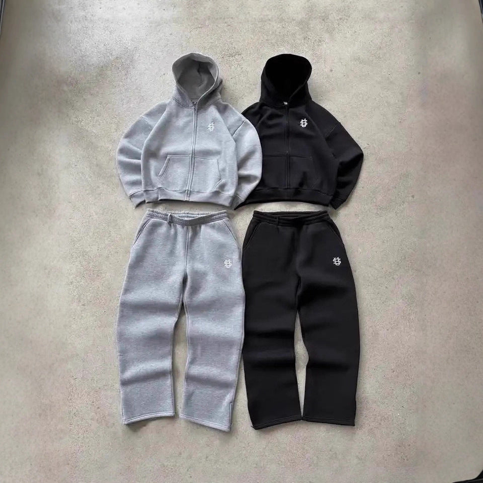 Casual Wide-Leg Pants for Youth Couple, S Embroidery Print Series Fashion Style