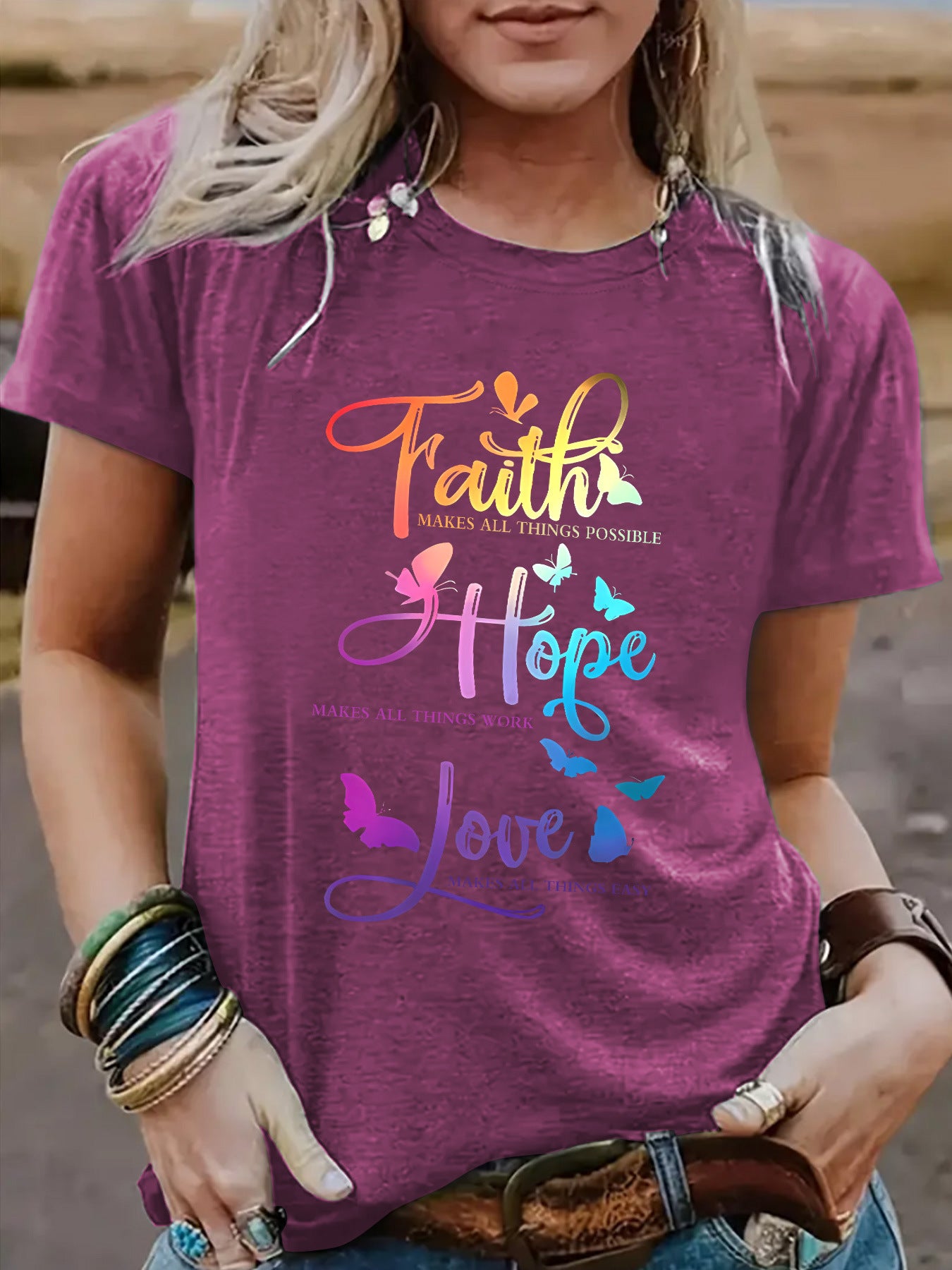 Faith Hope Love Round Neck Loose Short Sleeve
